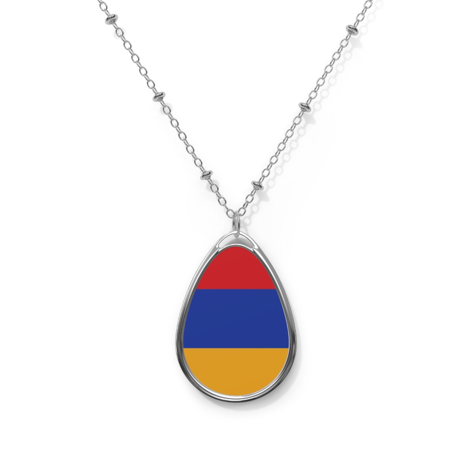 Armenia Flag Oval Necklace – Armenian Pride Jewelry – One Size / Silver