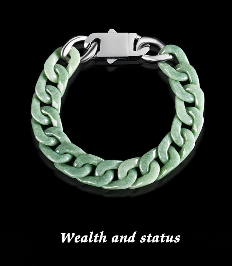 Real Grade A Natural Green Jade Jadeite Bracelet Cuban Curb Link Chain 5.9-9.4in