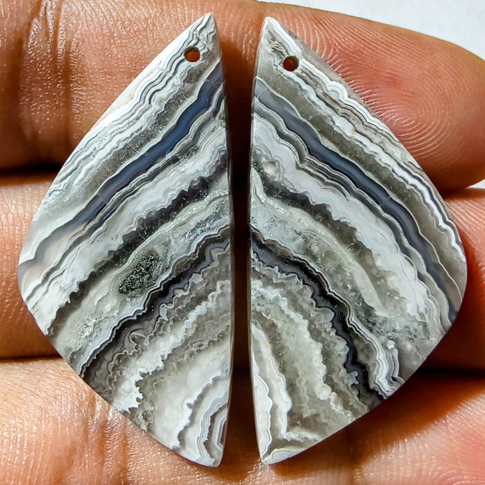 46 Cts Natural Crazy Lace Drilled Match Pair Cabochon Gemstone 37.4 X 18.3 MM