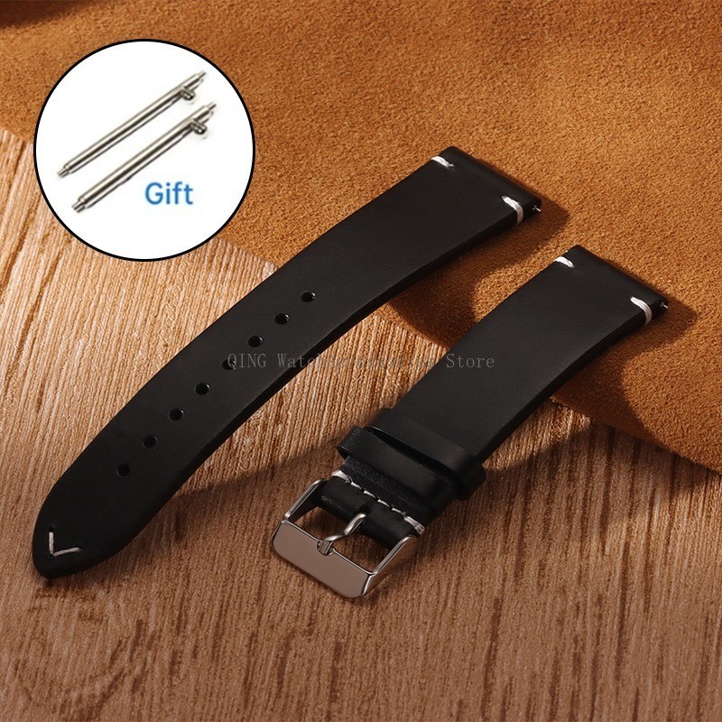 Retro Oil Wax Genuine Leather Watch Band 18 19 20 21 22 24mm Thin Cowhide Strap.