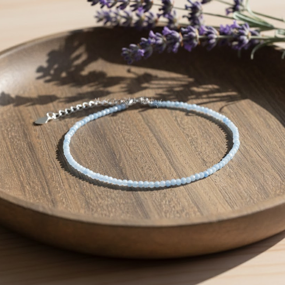 Aquamarine Healing Anklet Dainty 2mm Blue Crystal Reiki Women’s Anklet Gift