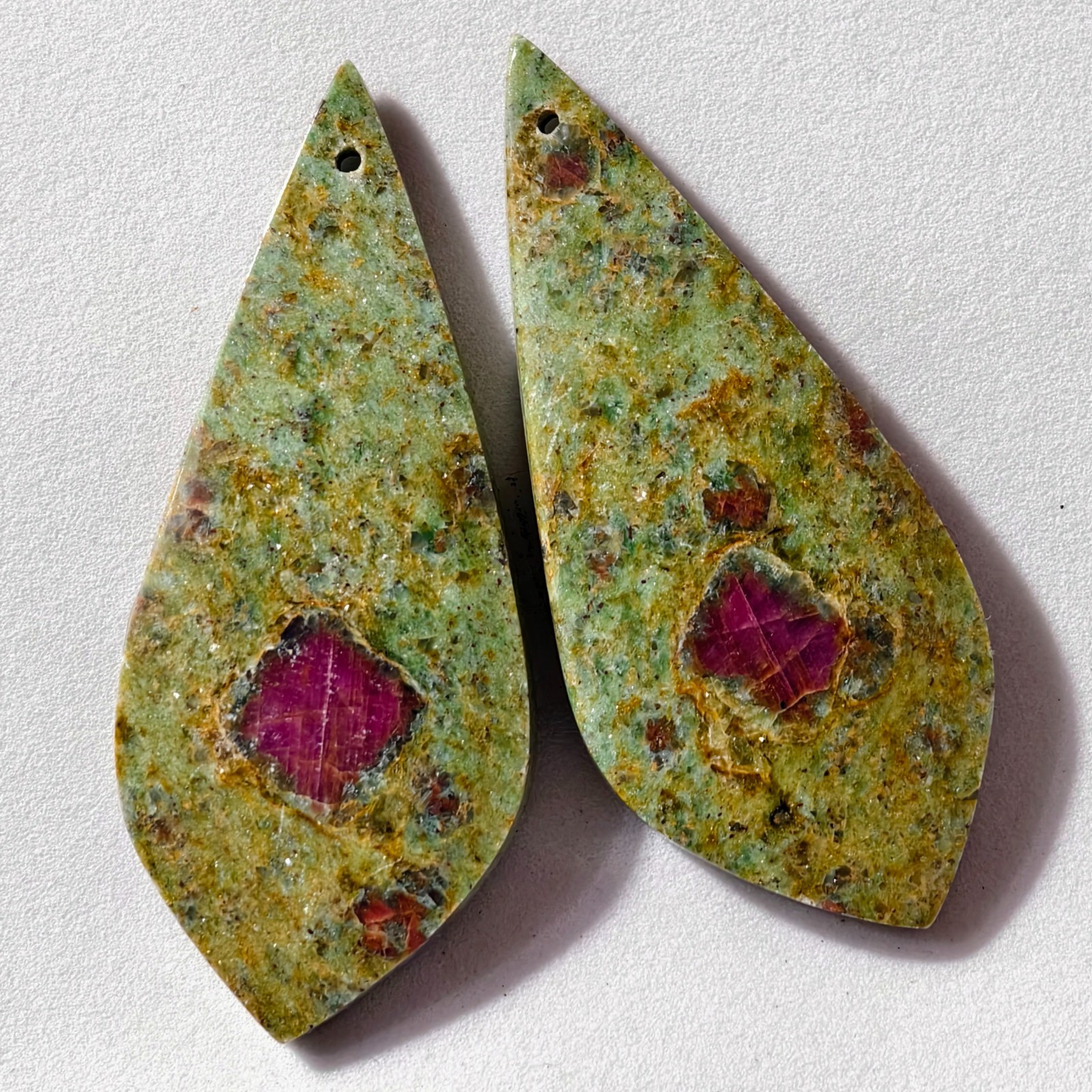 87 Cts Natural Ruby Fuchsite Drilled Pair Cabochon Gemstone 50.8 X 21.5 MM
