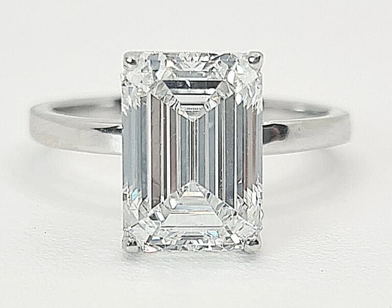 Lab Grown Emerald Cut Diamond Ring 14k White Gold 5 Ct IGI Certified VVS E F