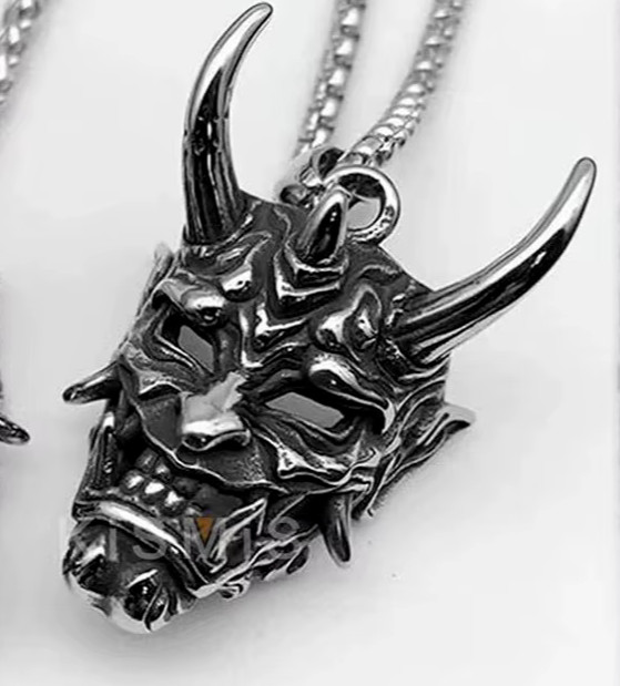 Men’s Stainless Steel Evil Demon Skull Pendant Box Chain Punk Necklace 5-1