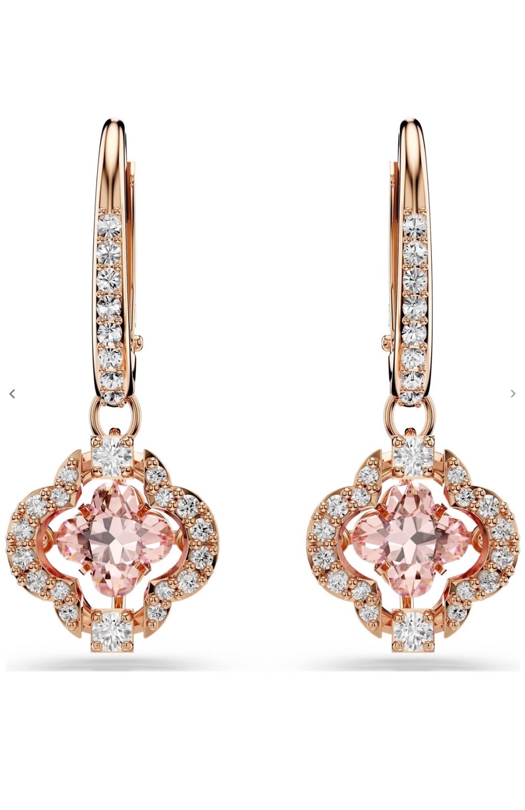 New SWAROVSKI Una Drop Earrings Clover Design with Pink Drop 18K Rose Gold