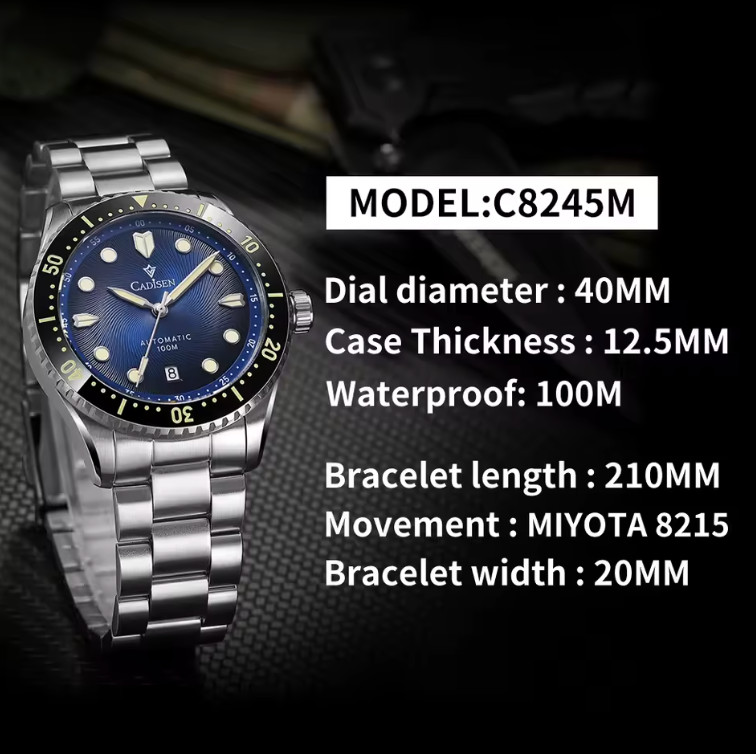 Cadisen Men’s Mechanical Wristwatch Sapphire Glass Stainless Steel Watch For Men
