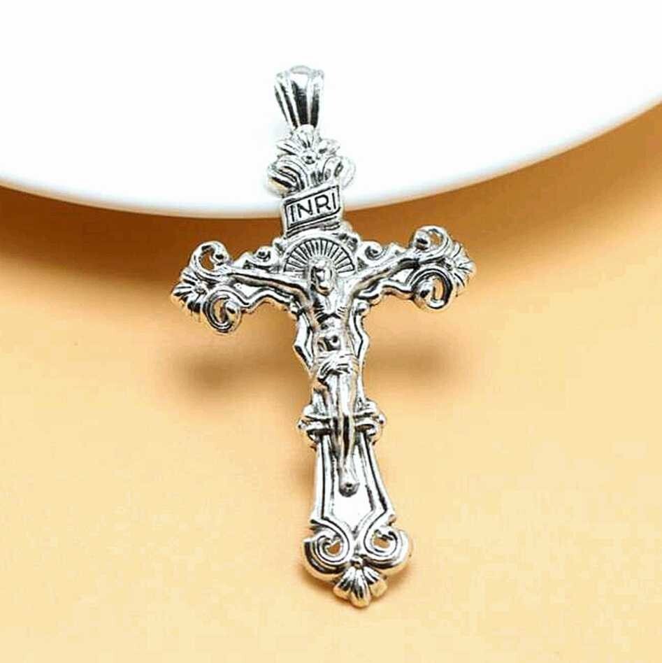 925 Sterling Silver 3D Christian Jesus Christ Cross Catholic Crucifix Necklace