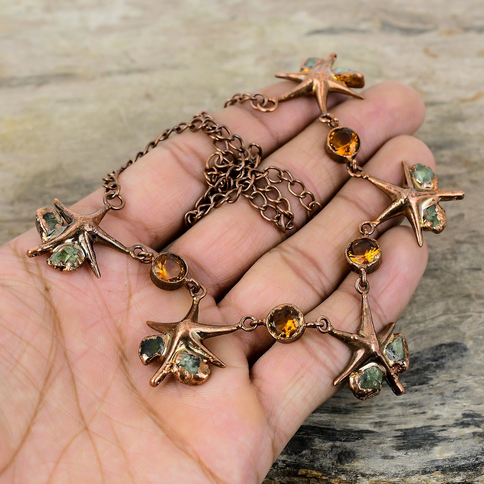 Citrine Electroformed Chain Adjustable Necklace Handcrafted Copper Unique 18.0″