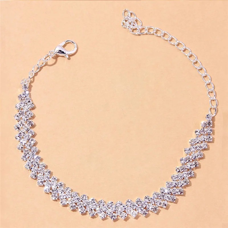 Silver Cubic Zirconia Anklet for Women Crystal Ankle Bracelet Foot Jewelry