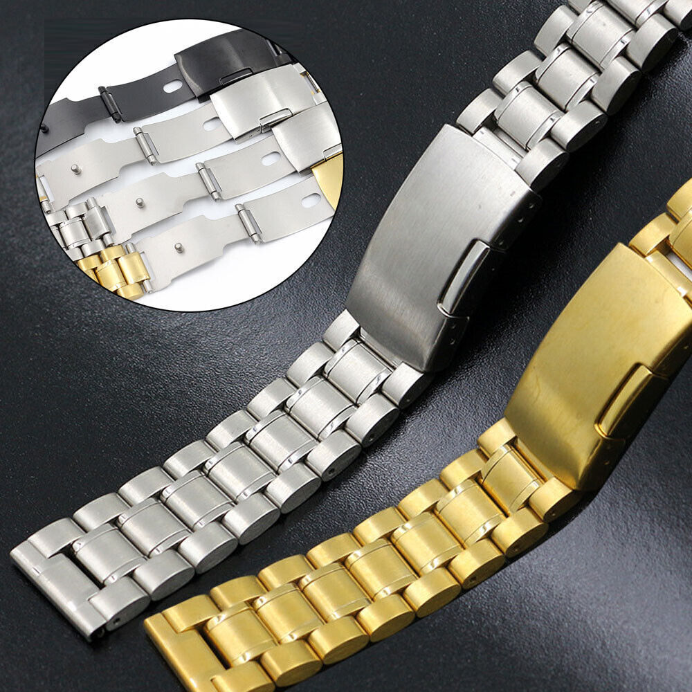 14 16 18 20 22 24 26mm Curved/Flat End Stainless Steel Strap Watch Band Bracelet