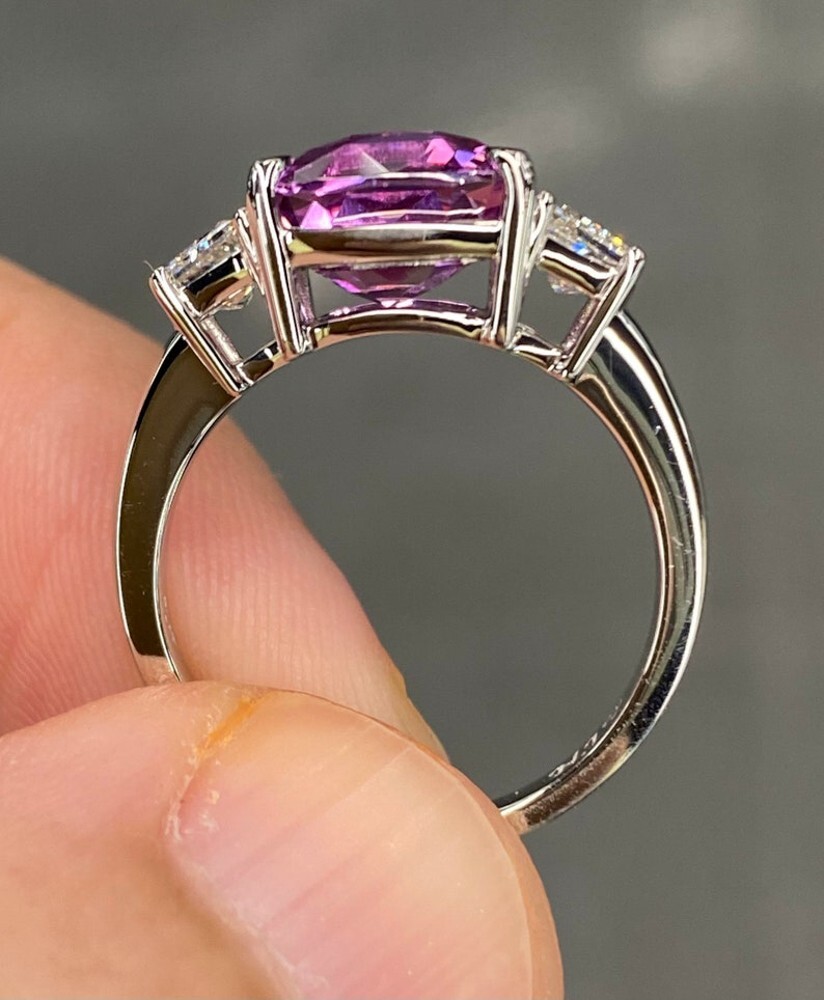 6.00 Ct Certified Purple Pink Sapphire Diamond Lab Created Ring 18k White Gold