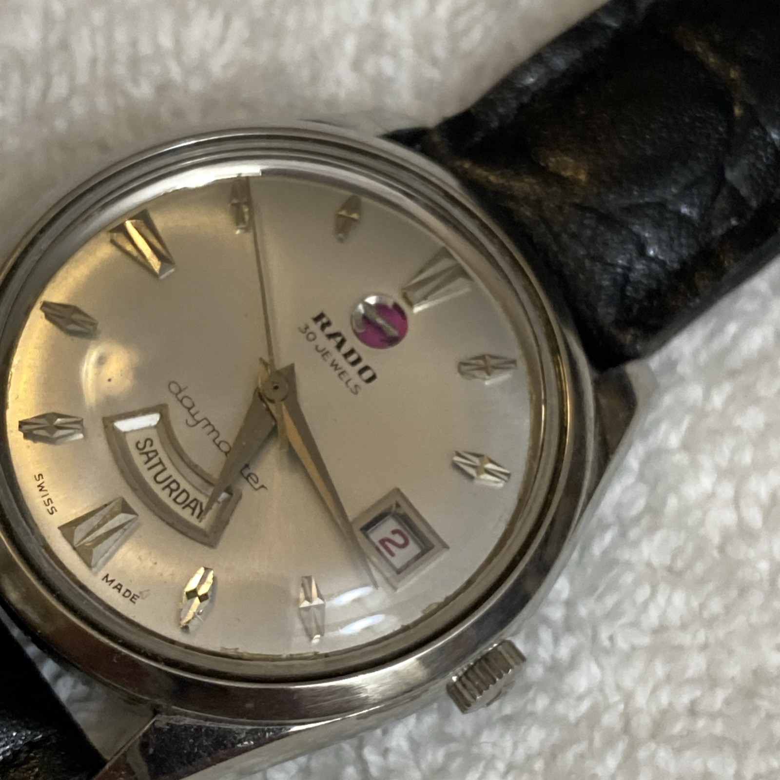***Vintage Rare Swiss Rado Men Wristwatch Daymaster 30 Stainless Steel Date Days