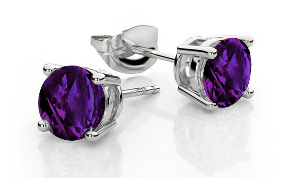 925 Sterling Silver 6mm Round Cut Amethyst Cubic Zirconia Stud Earrings Women’s