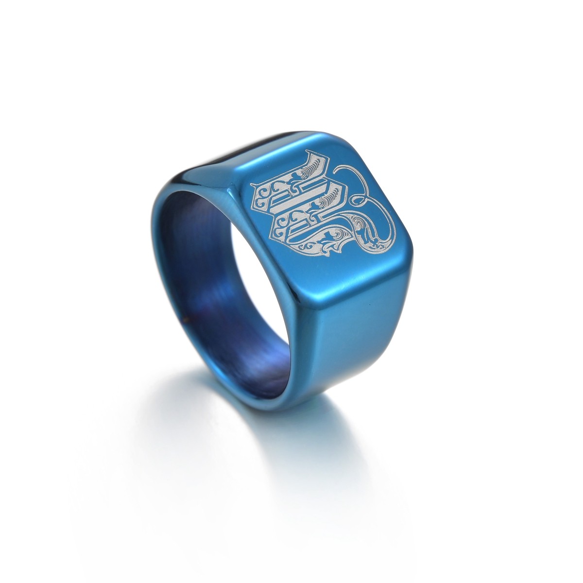 Men’s Stainless Steel Initial Letter Ring Double Beveled Edges Fashion