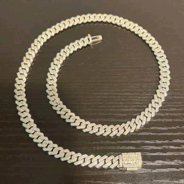 GLD Silver Plated Cuban Link Chain Necklace w/ White Mossinite Stones