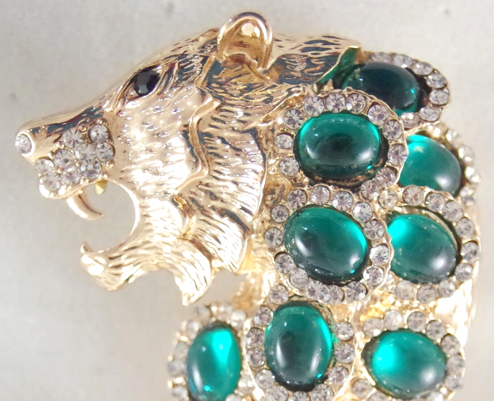 BIG 3″ NWOT UNSIGNED KENNETH JAY LANE STYLE RHINESTONE LION CAT PENDANT BROOCH