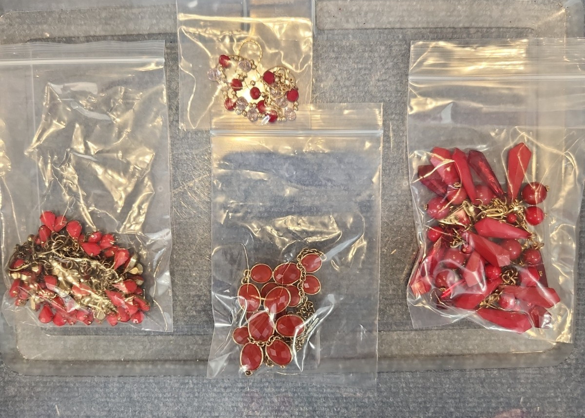Jewelry Wearable Red & Gold Tone Collection 5 Lbs Lot #704 See Description