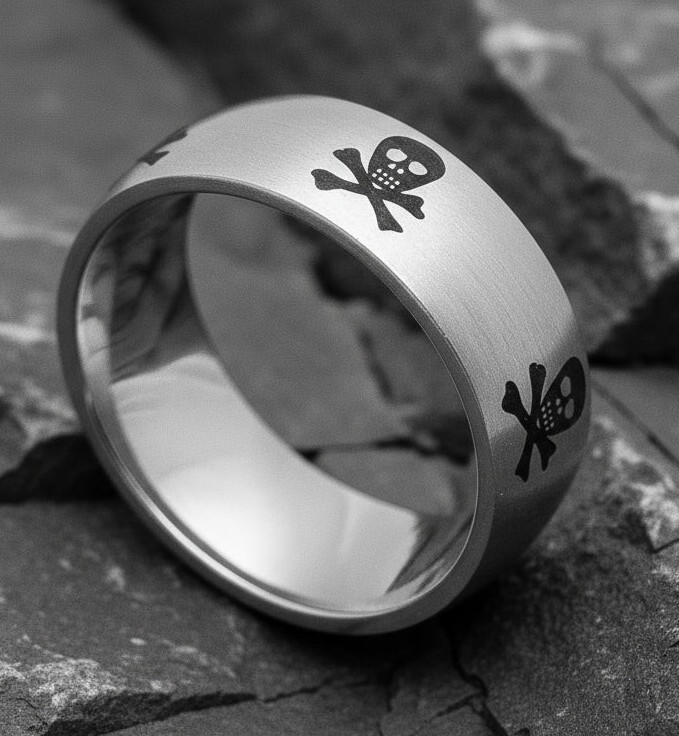 Stainless Steel Skull and Crossbones Wedding Band Ring 54
