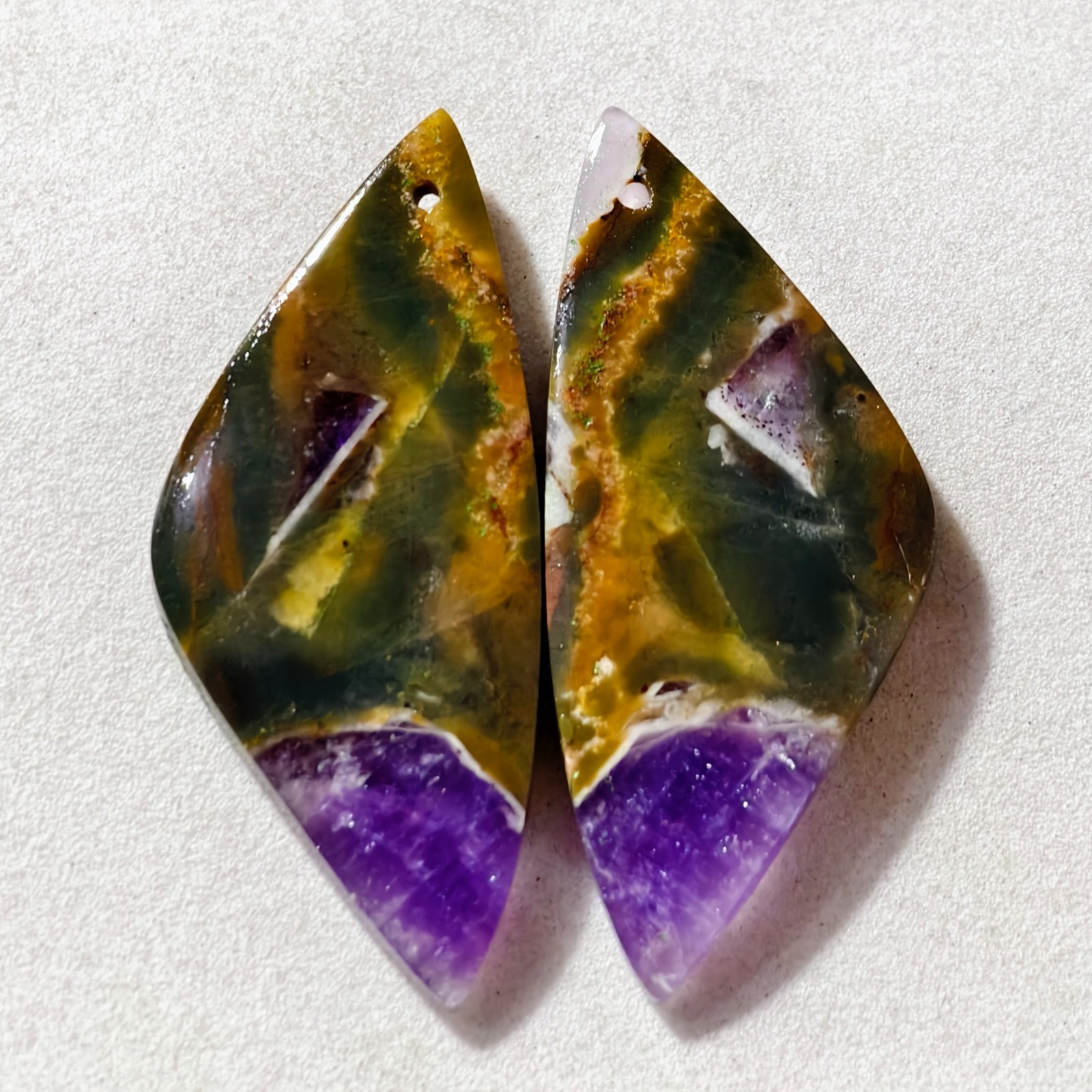 43 Cts Natural Amethyst Drilled Pair Cabochon Gemstone For Earrings 41.3X17.6 MM