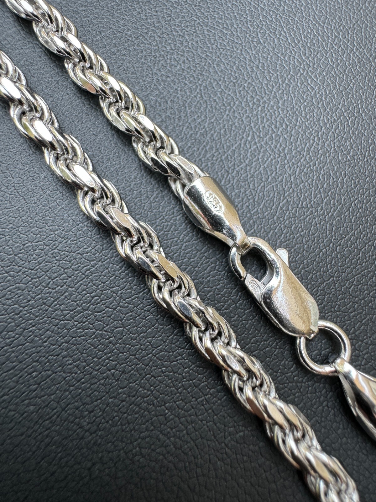 Real Solid 925 Silver W. Rhodium Finish Rope Chain 1.5-6mm Necklace Mens Ladies