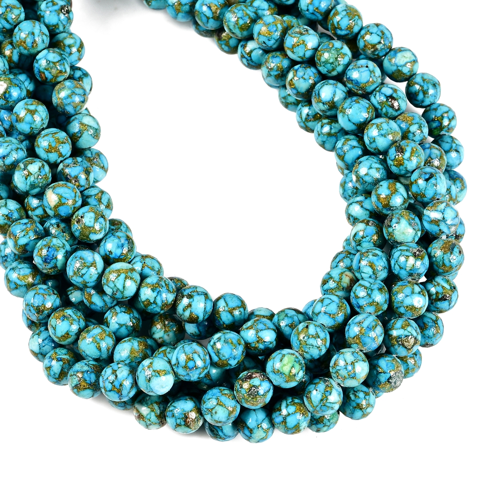 Mohave Copper Light Blue Turquoise Smooth Round Beads 6mm 8mm 10mm 15.5” Strand