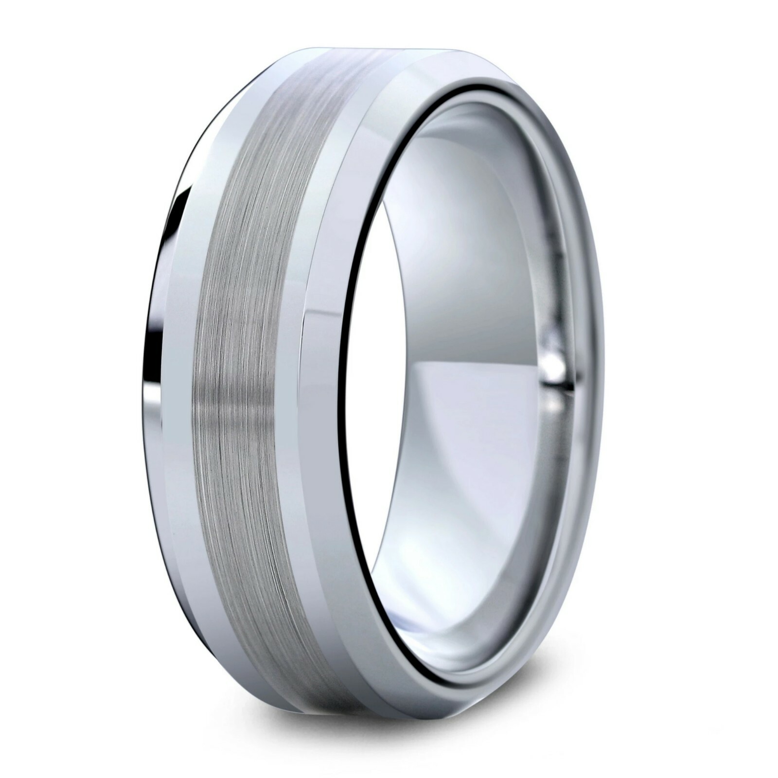 MTERO Tungsten Carbide 8mm (5/16in) Two-Tone Flat Wedding Band Ring