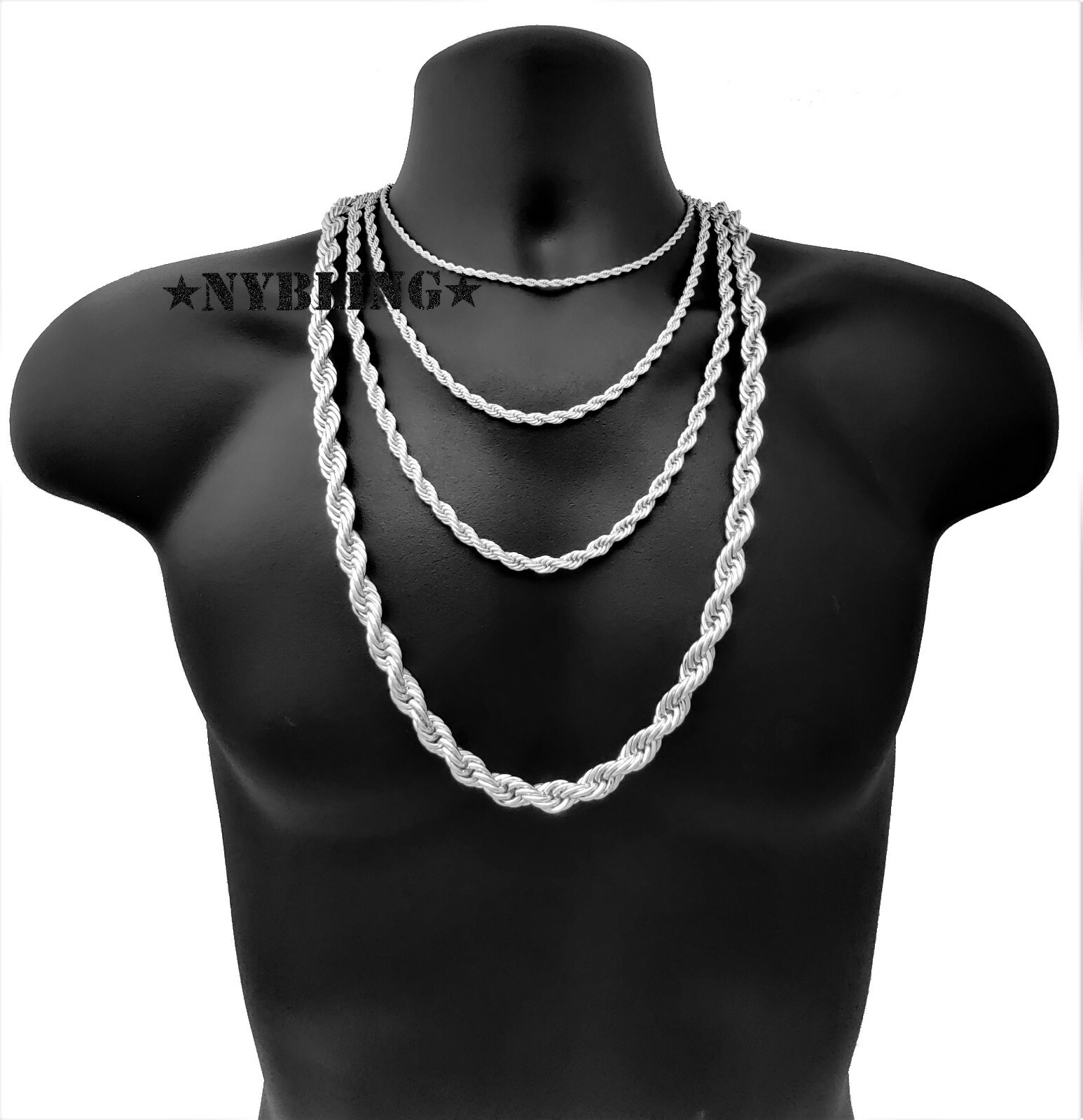 Rope Chain Necklace 3MM to 10MM, 16″ to 30″ Mens Hip Hop Gold Plated Jewelry