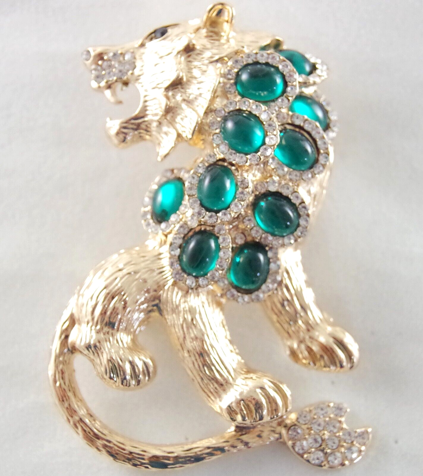 BIG 3″ NWOT UNSIGNED KENNETH JAY LANE STYLE RHINESTONE LION CAT PENDANT BROOCH