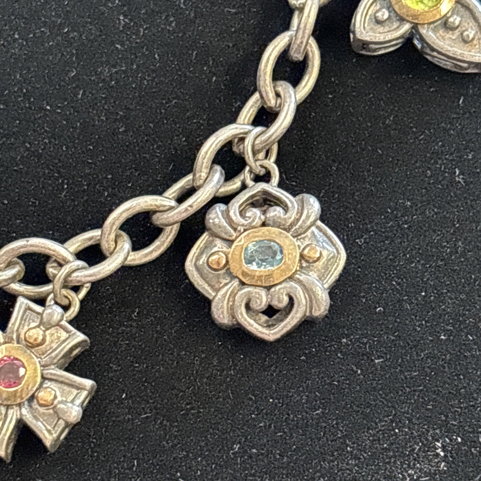 Prime Art & Jewelry Silver 14k Yellow Gold Cross Charm Toggle Bracelet – .81