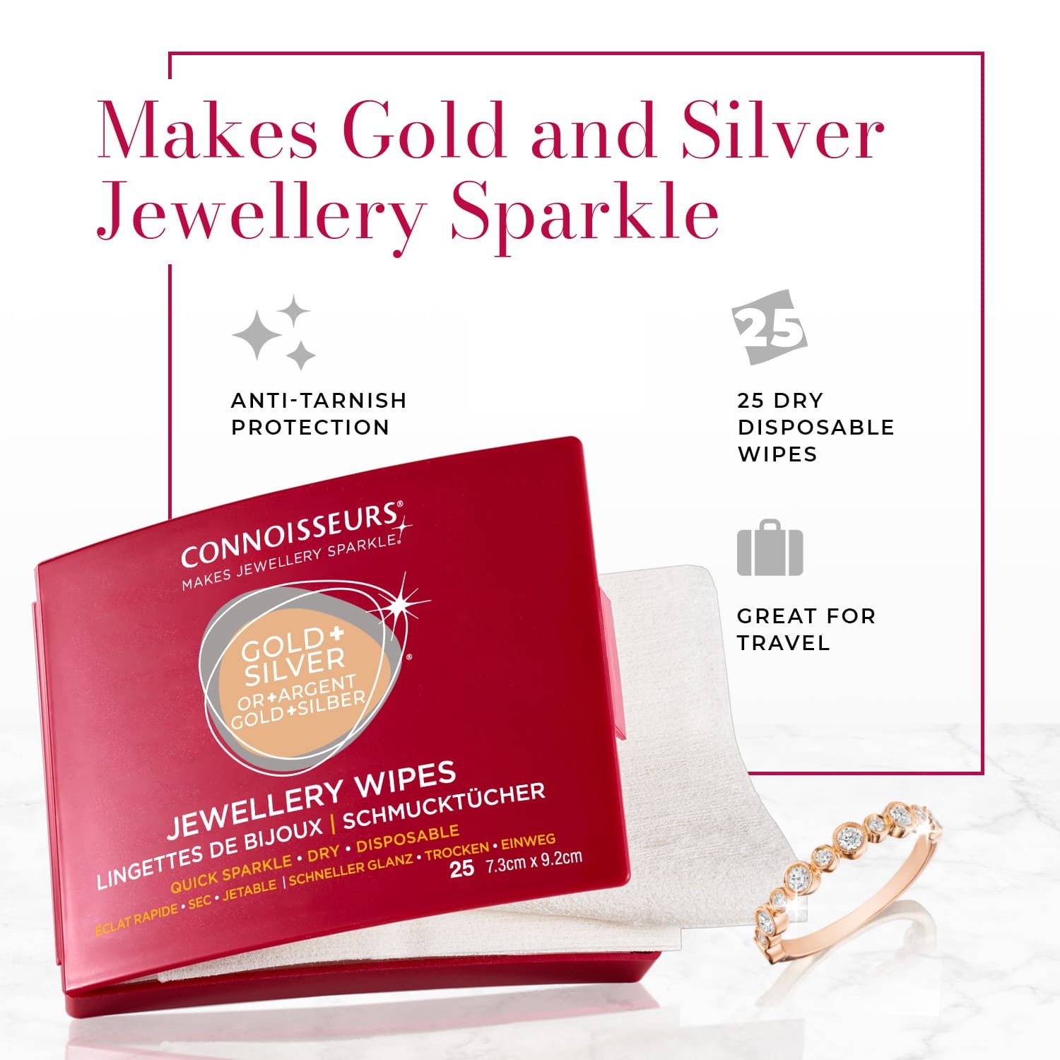 Connoisseurs Jewellery Wipes – Pre-Cut Cleaning Wipes for Jewelry