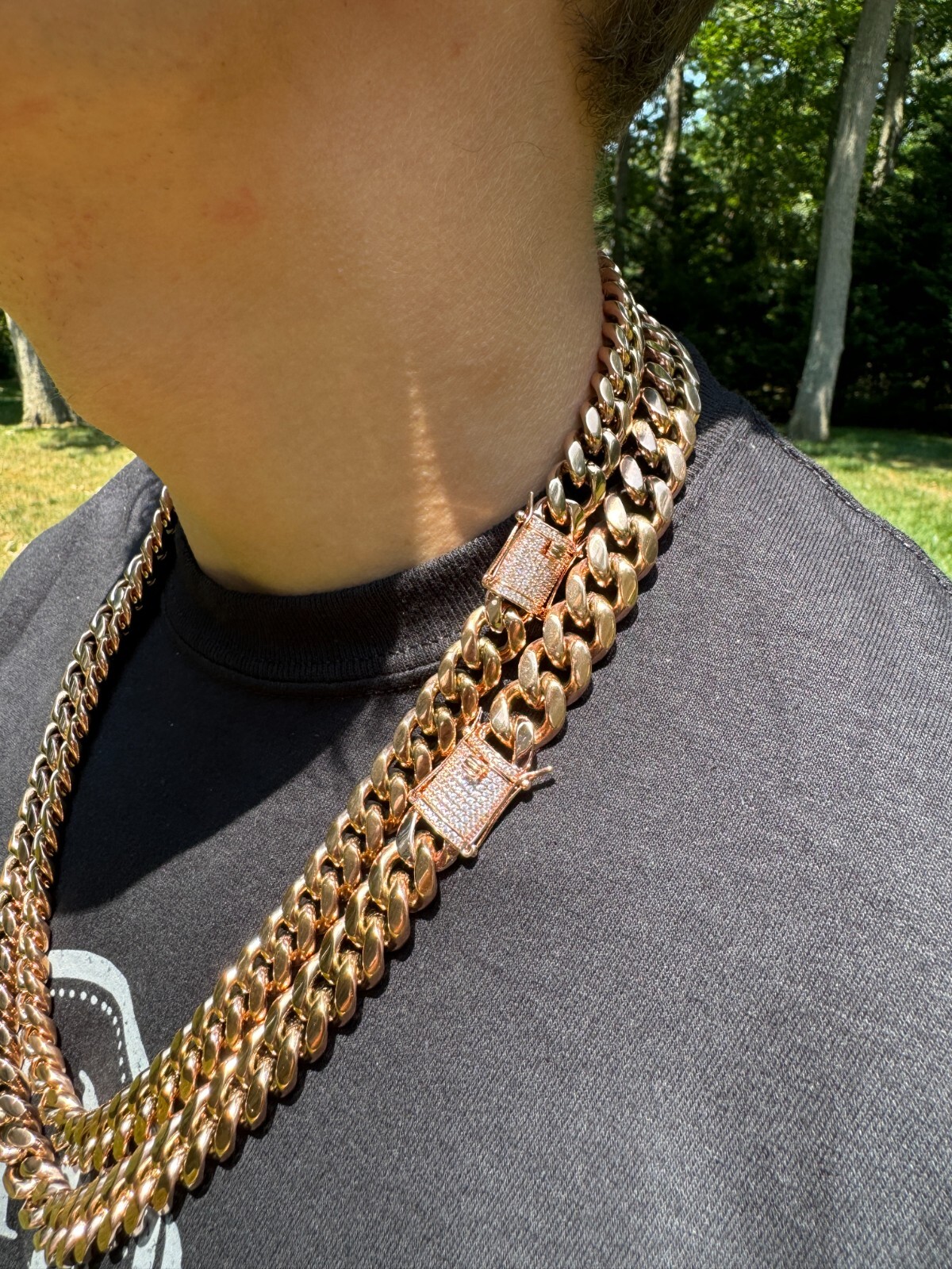 Miami Cuban Link Chain W. 1ct CZ Iced Clasp 14k Rose Gold Plated Stainless Steel