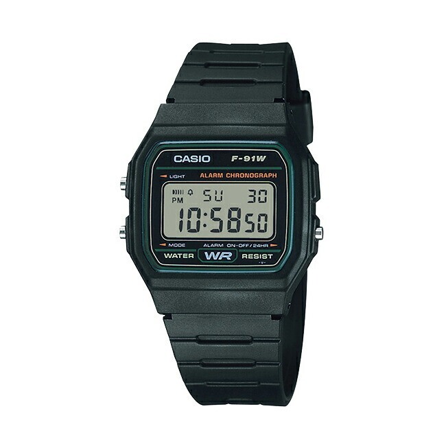 Casio Standard F-91W-3 Boys Watch Quartz Black Green Dial Digital From Japan