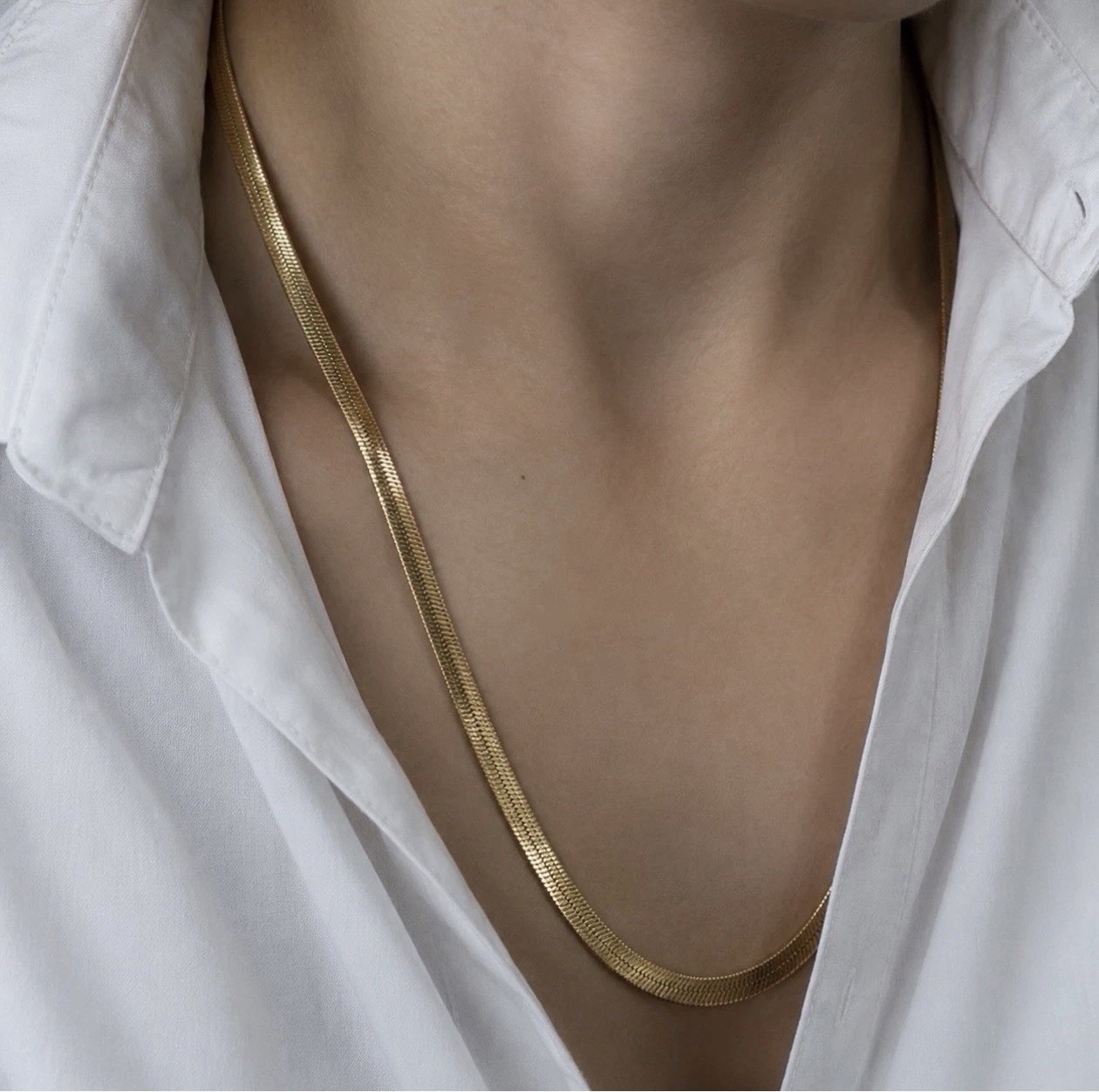 Herringbone 18K Marked Gold Plated Chain Necklace