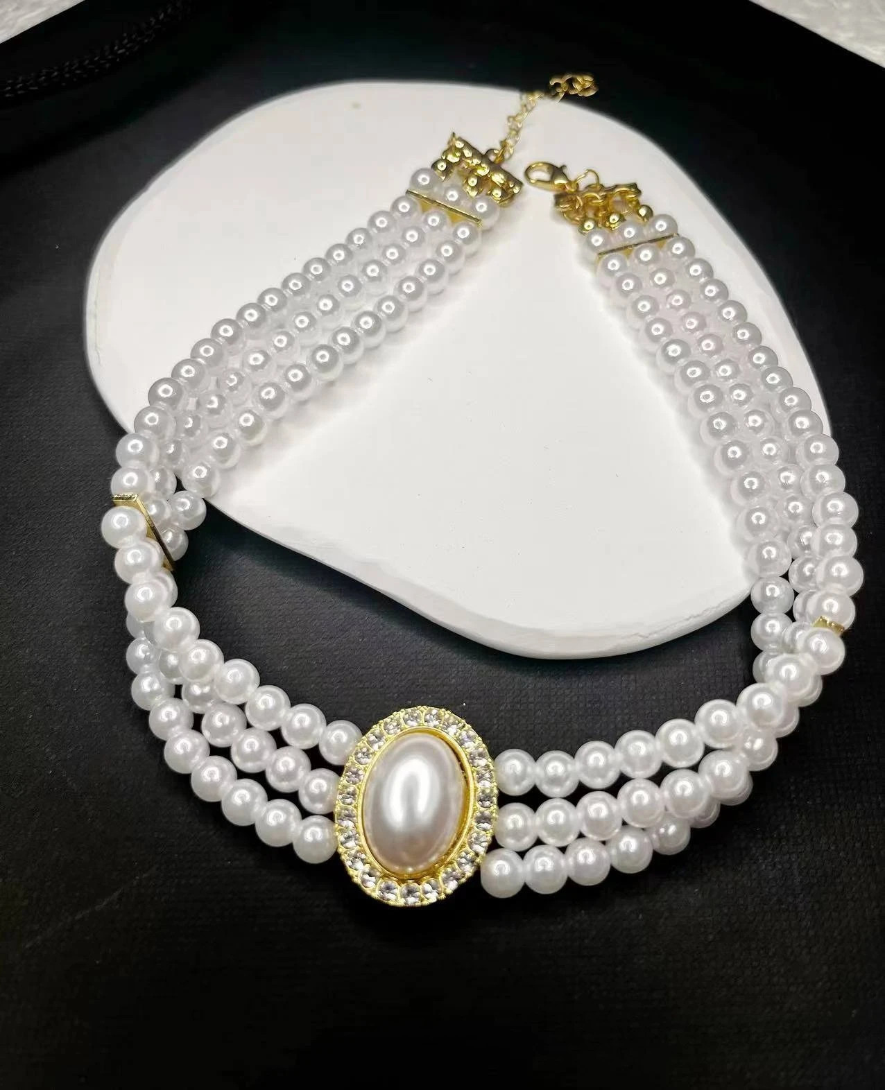 Multi Layer Pearl Necklace, Women’s Jewelry Set with Diamonds Imitation Pearl
