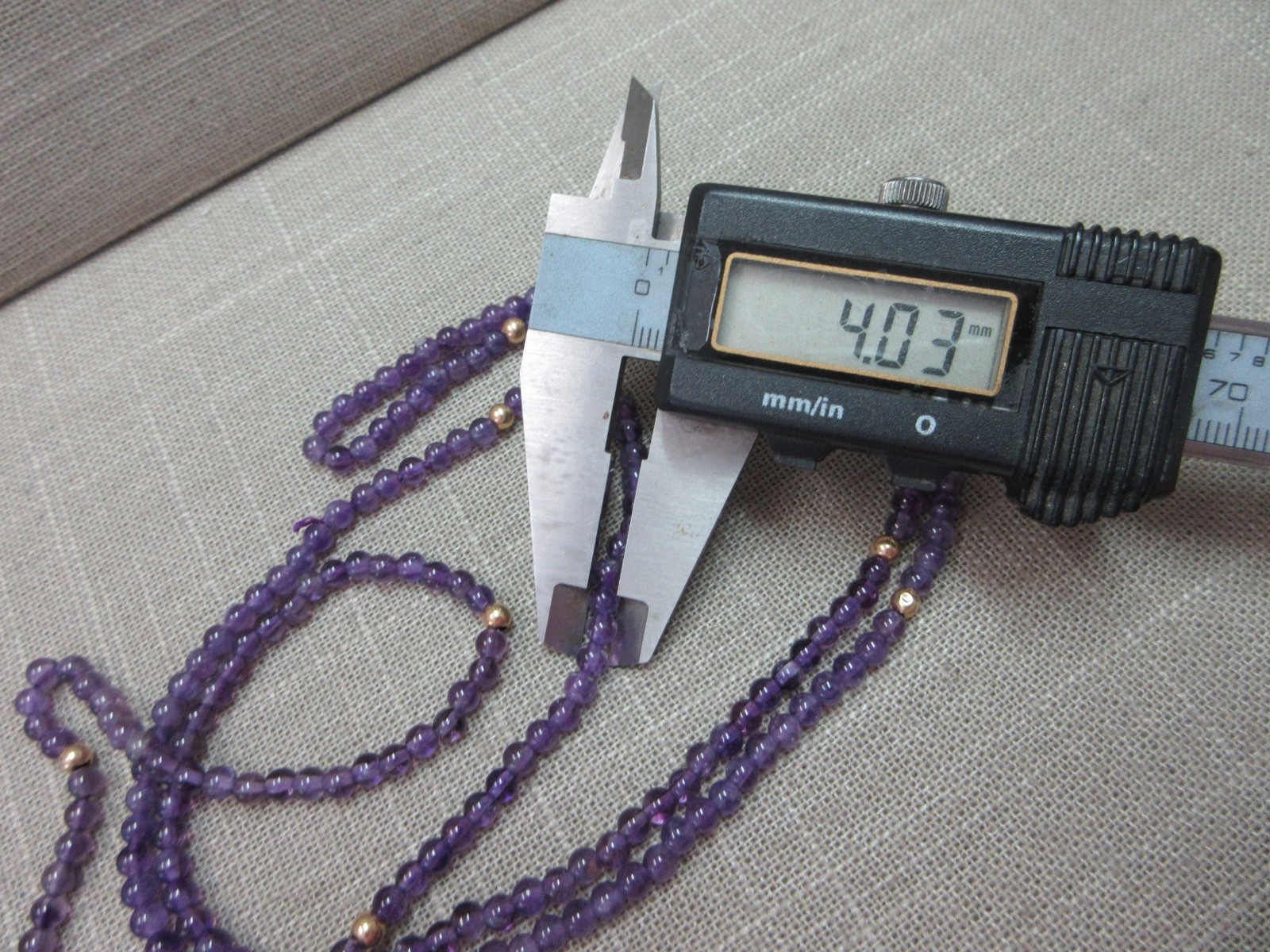 36″ 14k Y. Gold 3.8mm Beads 4mm Amethyst Beads Endless Necklace 21.37 Grams