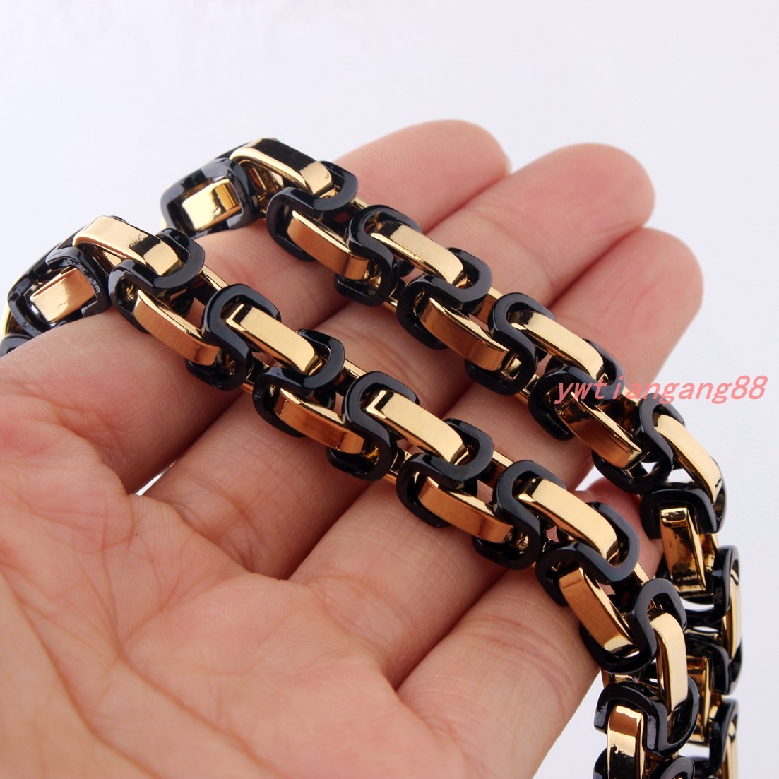 5/6/8mm Black Gold Stainless Steel Byzantine Box Chain Men Womens Necklace 7-40″