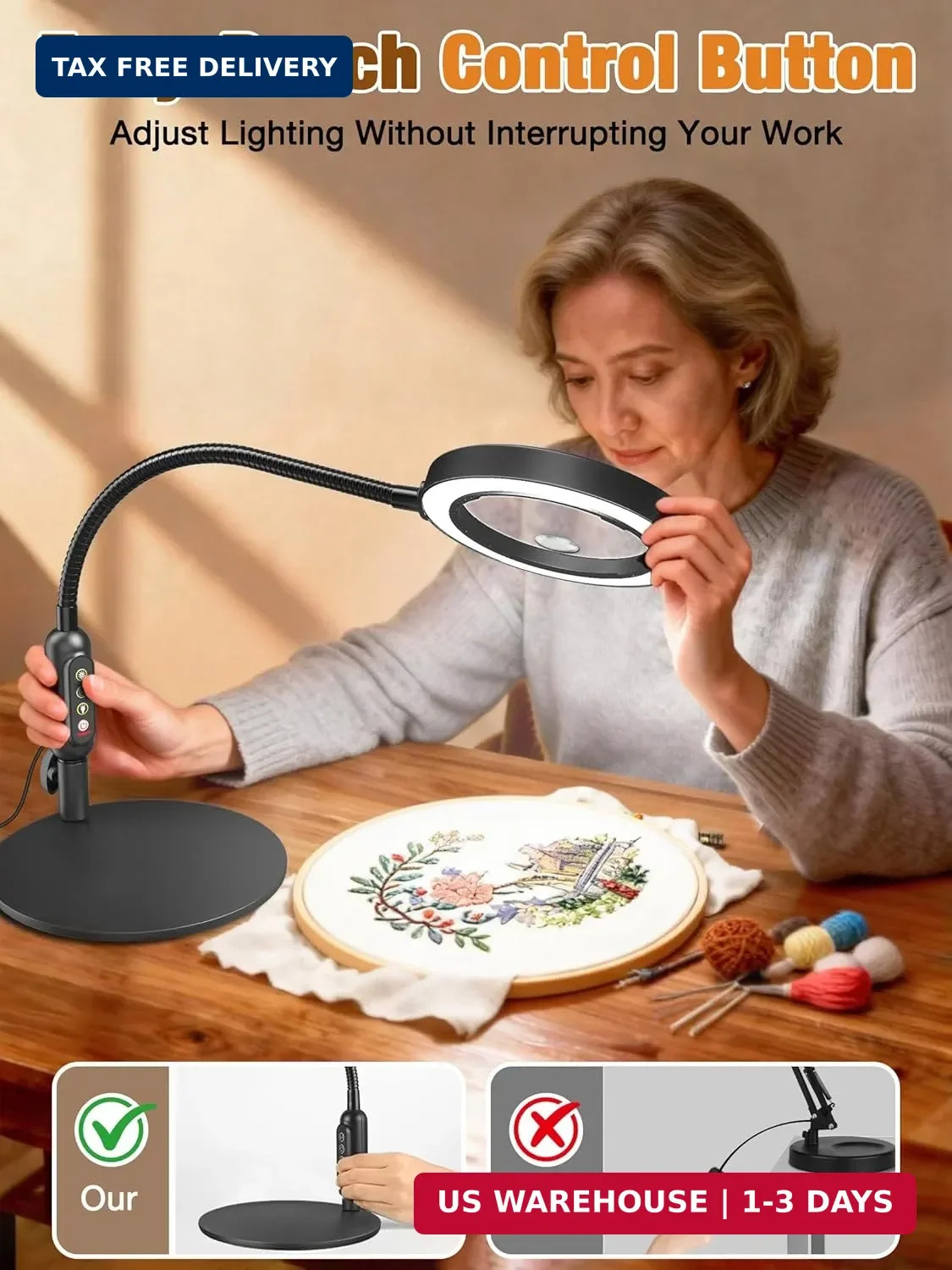 30X 10X Magnifying Glass with Light and Stand, 5 Color Modes Stepless Dimmable,
