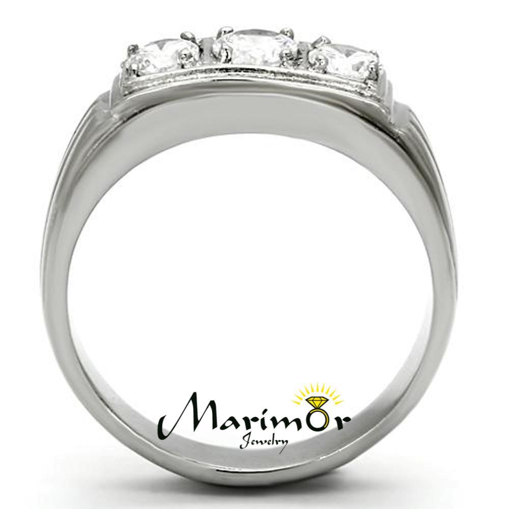 Men’s Round Cut Cubic Zirconia Silver Stainless Steel Ring Sizes 8-13