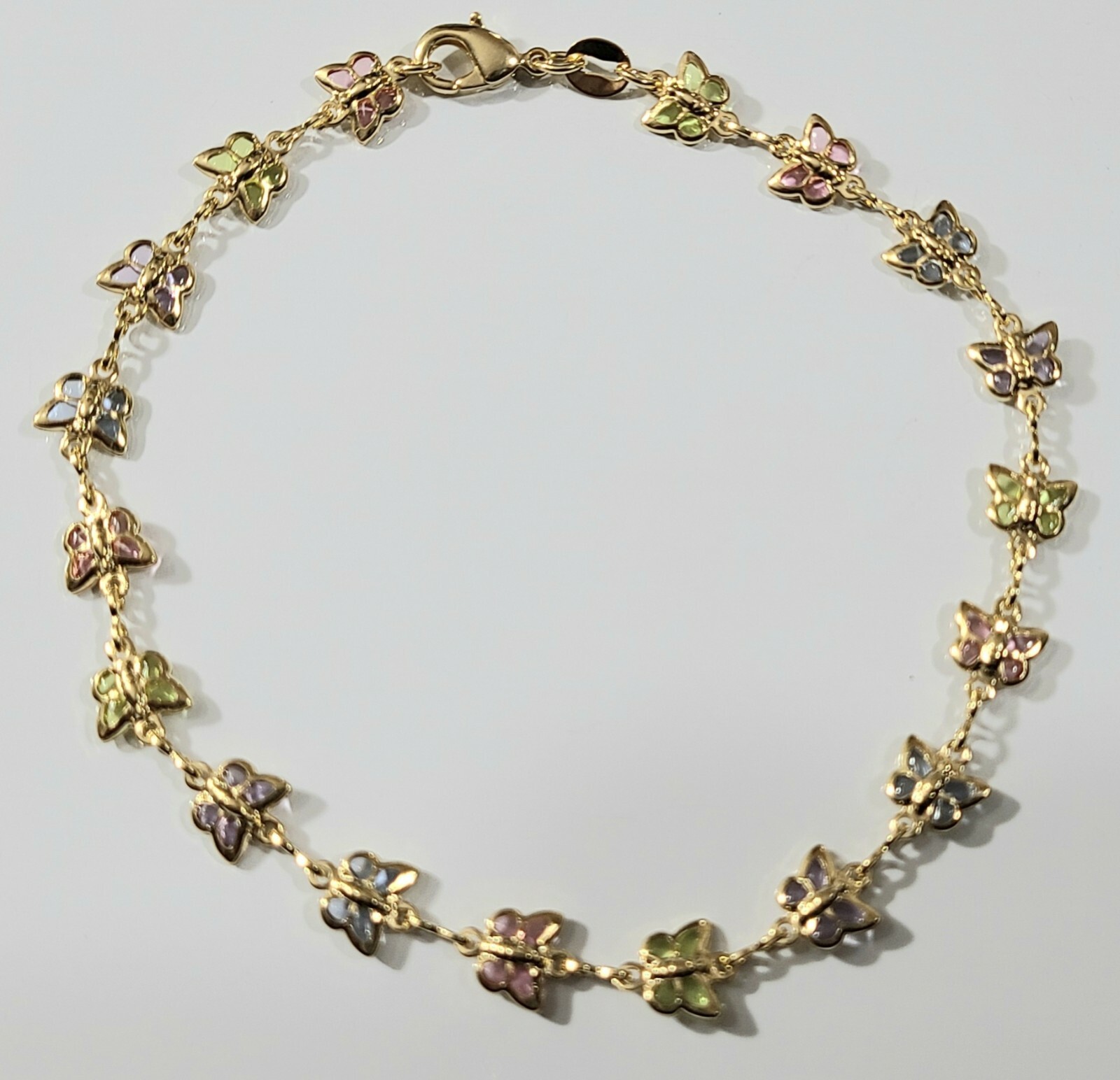 Butterfly Ankle Bracelet 9.75 inches Long Gold Filled Multi-Color Stones # 30