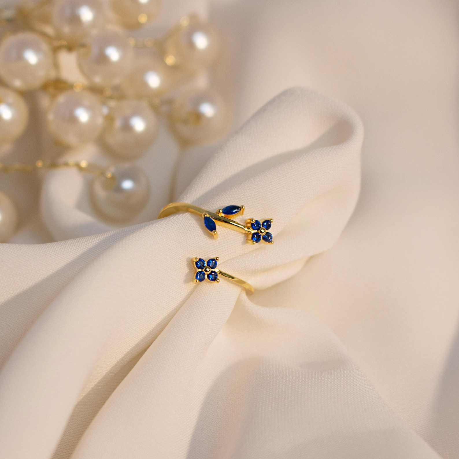 leaf shape ring blue Sapphire ring Floral jewelry gold plated 925 silver ring