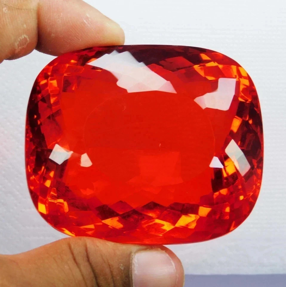 249.50 Carat Flawless Fire Opal Red Orange Cushion Cut Certified Loose Gemstone
