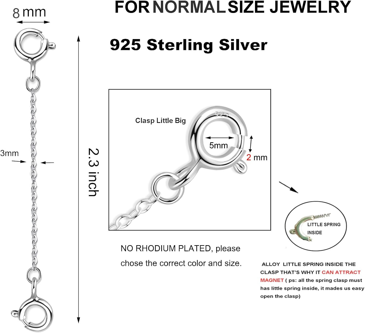 Necklace Extender Silver Sterling Chain Extension for Women Bracelet Safety Secu