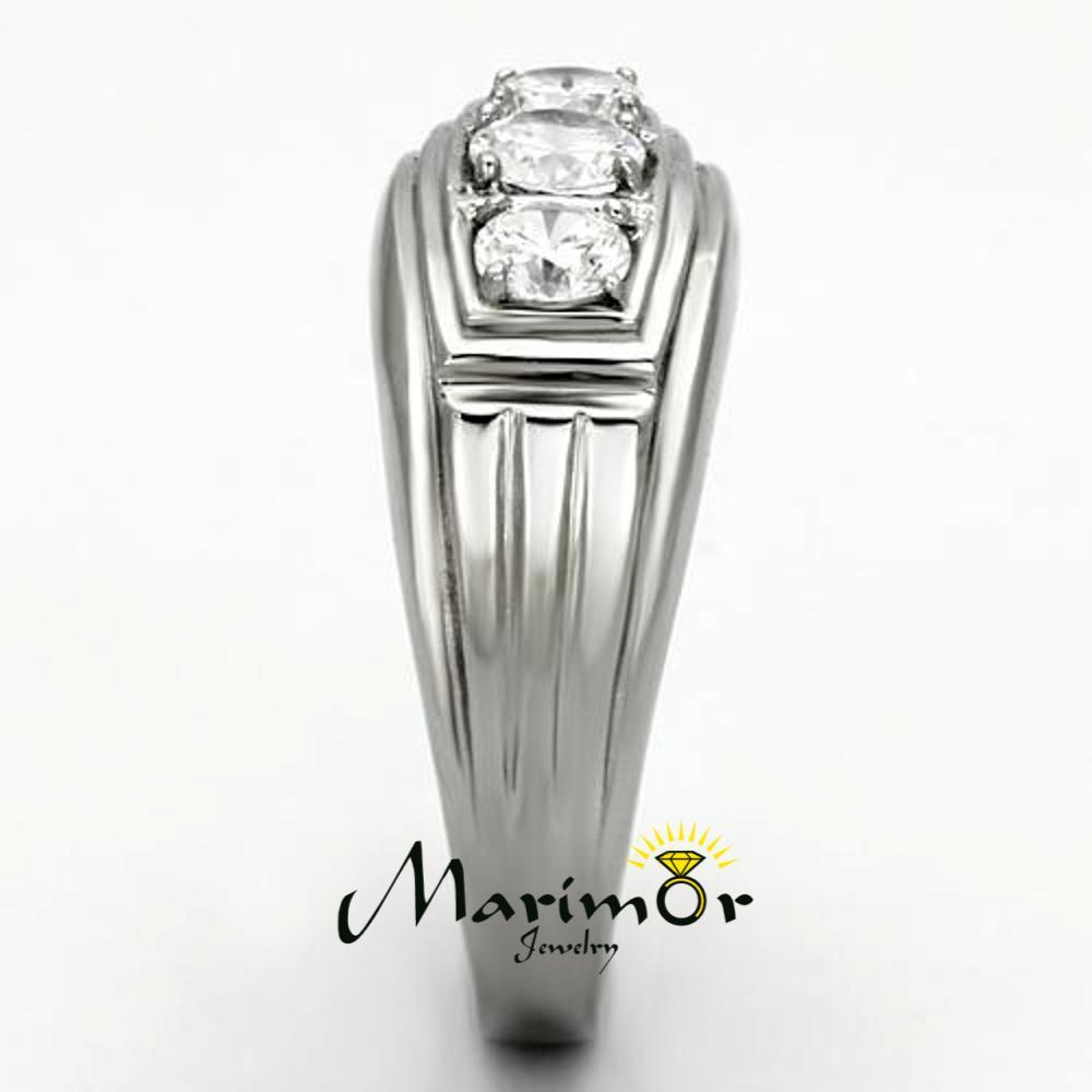 Men’s Round Cut Cubic Zirconia Silver Stainless Steel Ring Sizes 8-13
