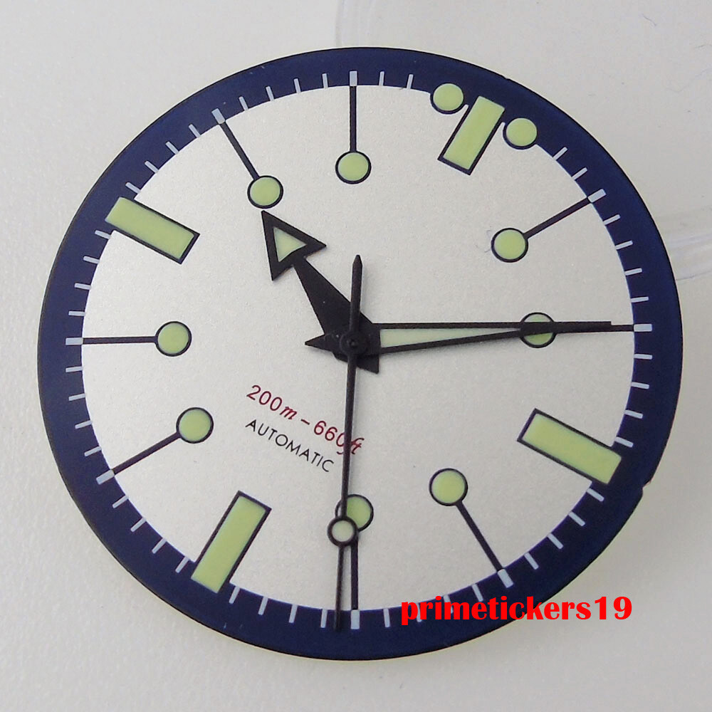 31mm Black White Watch Dial Face Hands Set Green Luminous Fit NH35 NH36 Movement