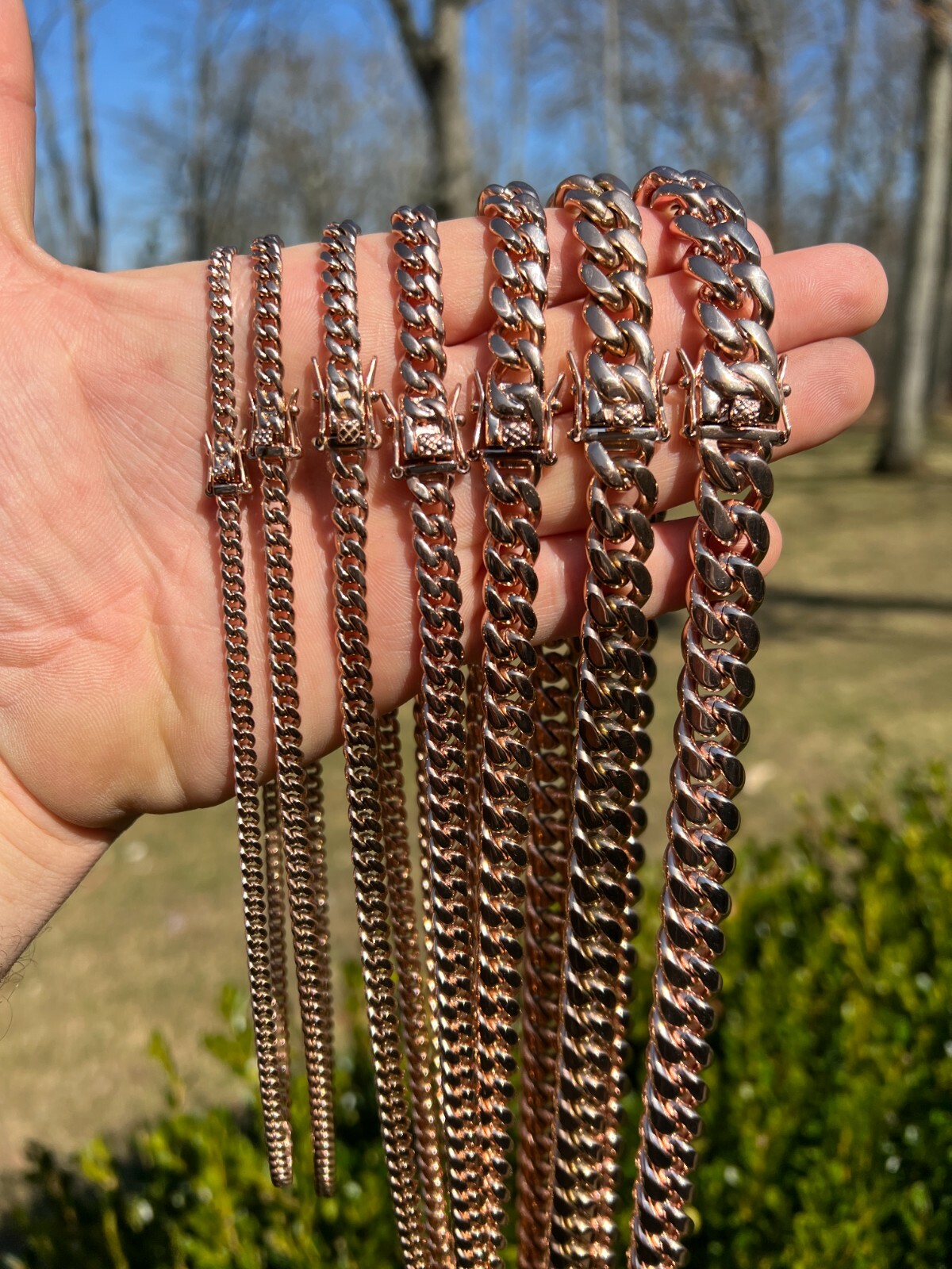 Miami Cuban Link Chain Necklace 14k Rose Gold Stainless Steel 4-18mm