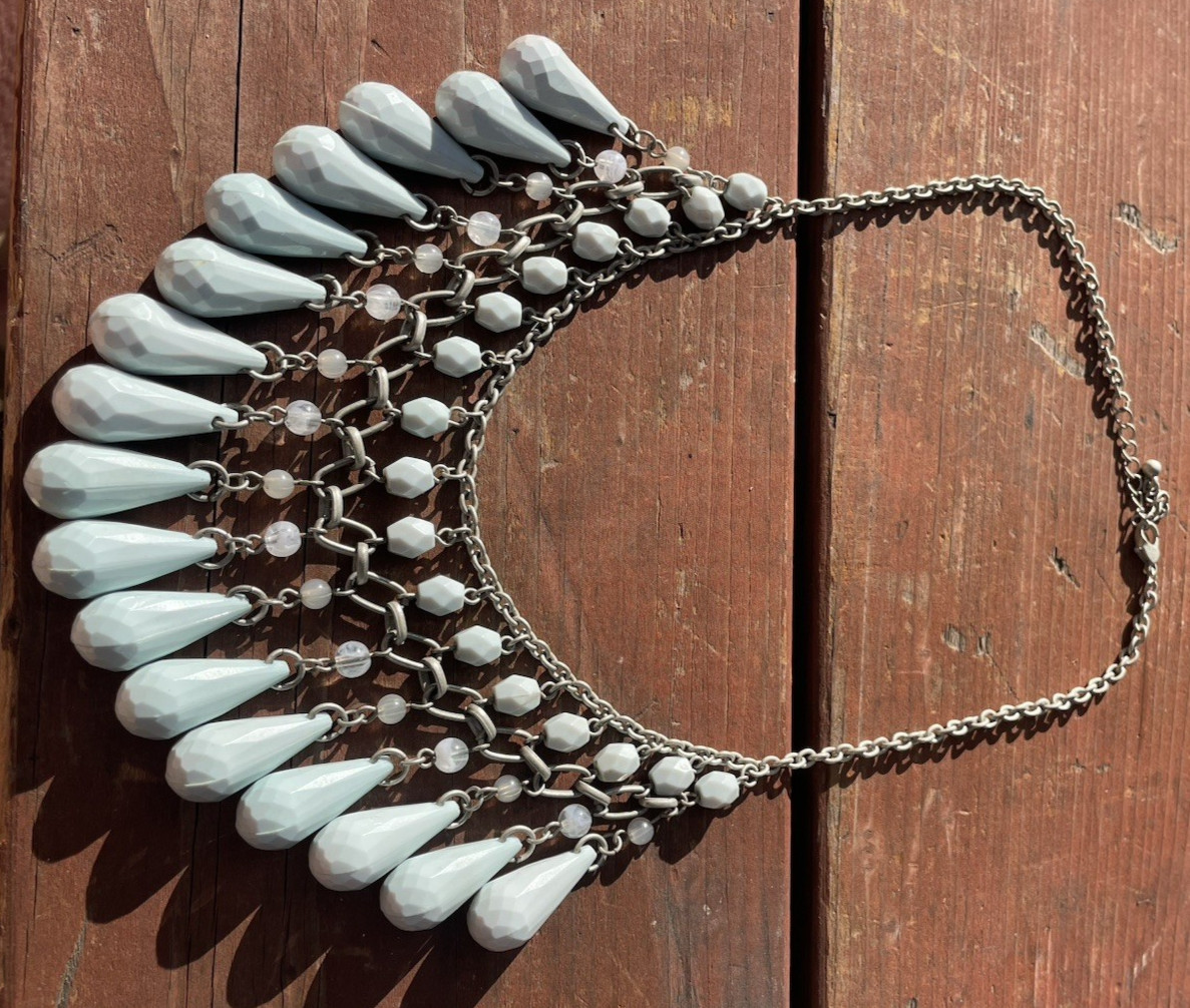 Statement Bib Collar Fringe Necklace Chunky Light Green Beads Adjustable Chain