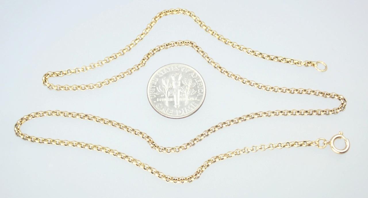 Glowing Vintage 16.5” Solid 9K Yellow Gold 2mm Belcher Chain Necklace 1990