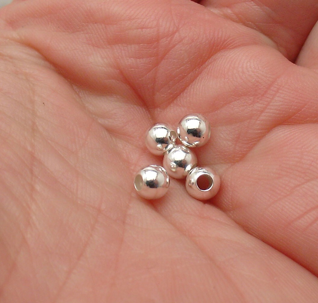5mm Round Loose Polished Shiny Bead Ball Jewelry Making Real 925 Sterling Silver