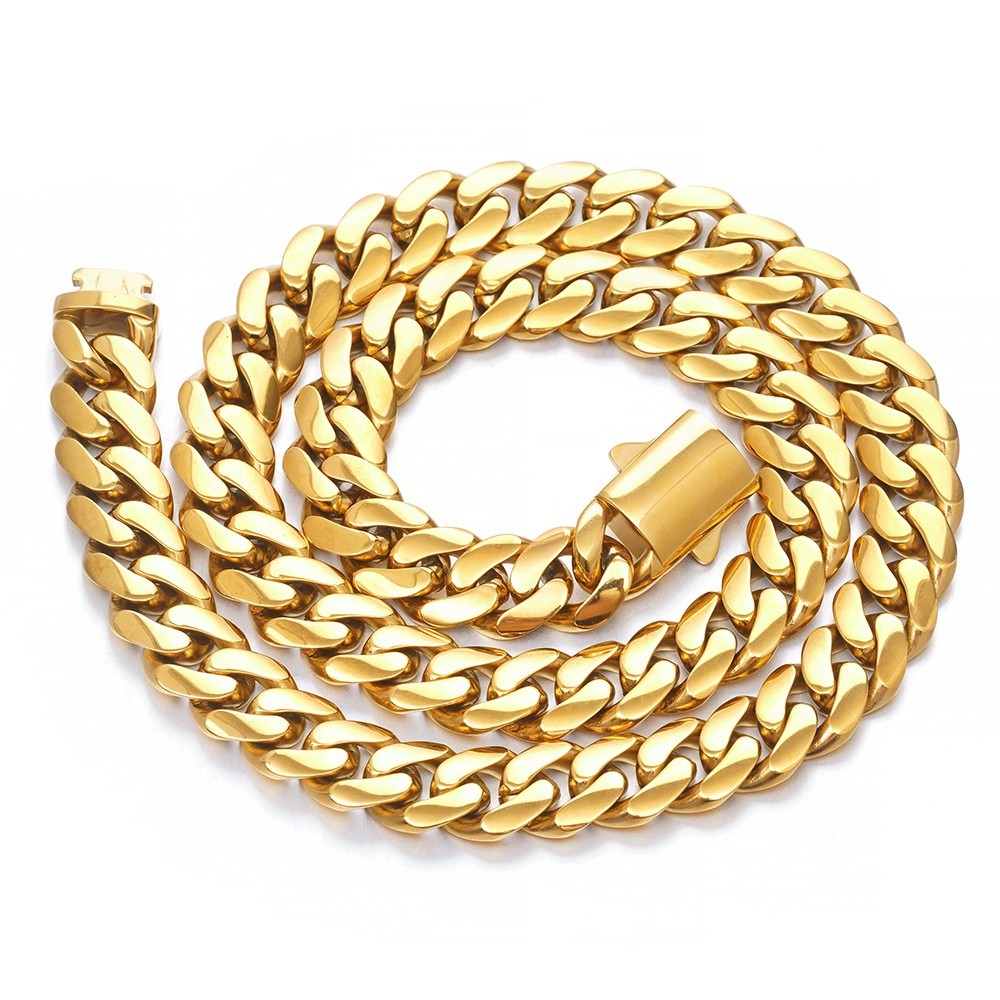 Hip Hop Men 6-14mm Gold Stainless Steel Miami Cuban Link Chain Necklace 16″-40″