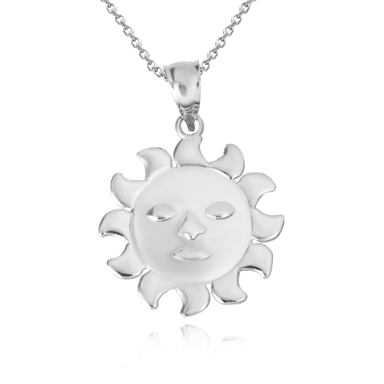 Gold Celestial Sun Face Pendant Necklace (Available in Yellow/Rose/White Gold)